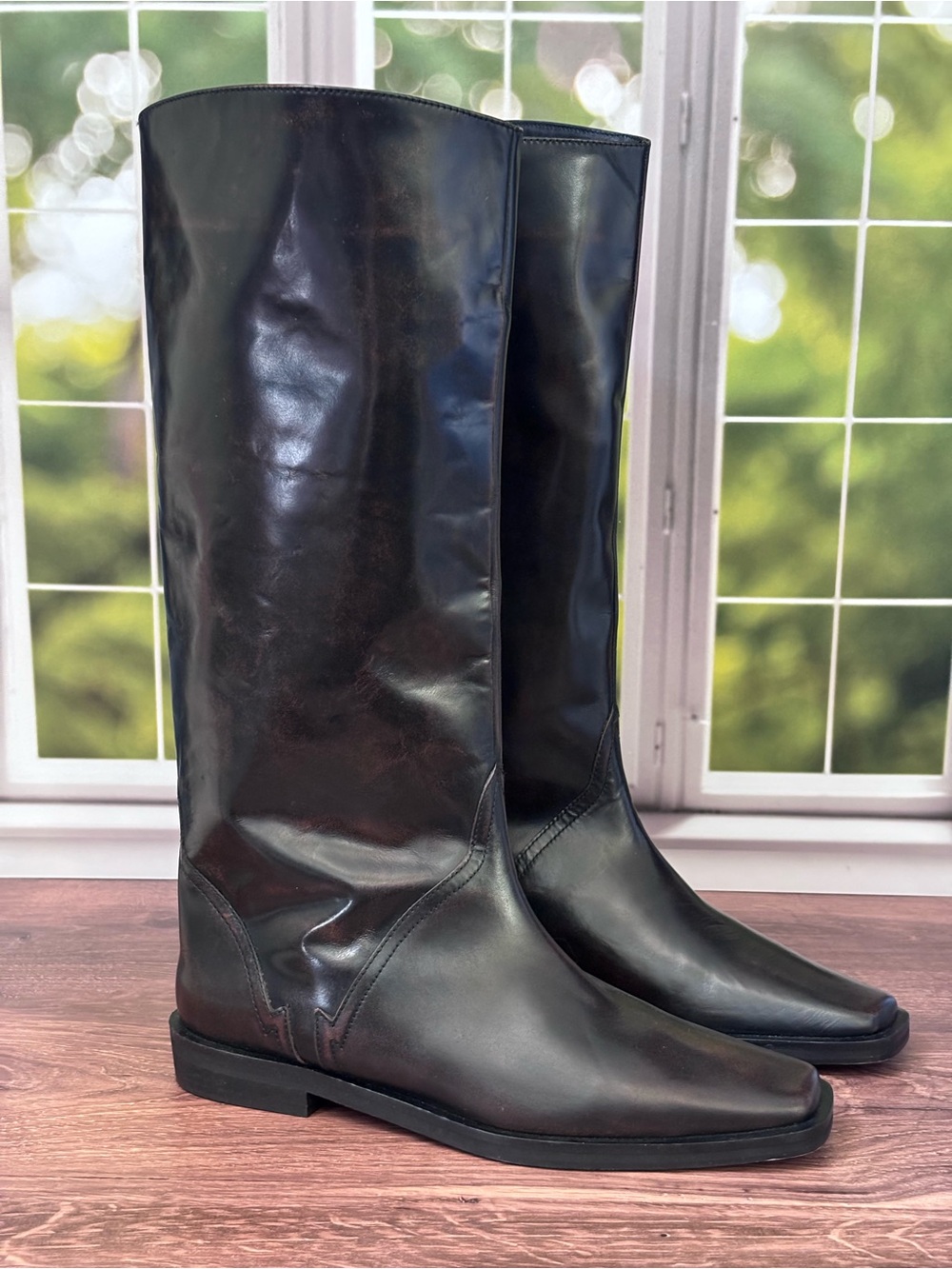 Free People Black Tall Leather Heeled Boots